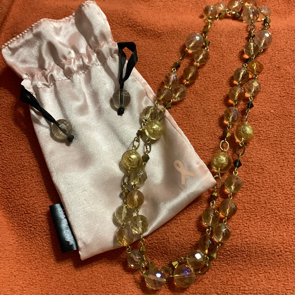 Beautiful Neutral And Gold Glass Beaded Mary Kay Hostess Necklace W Bag 30$